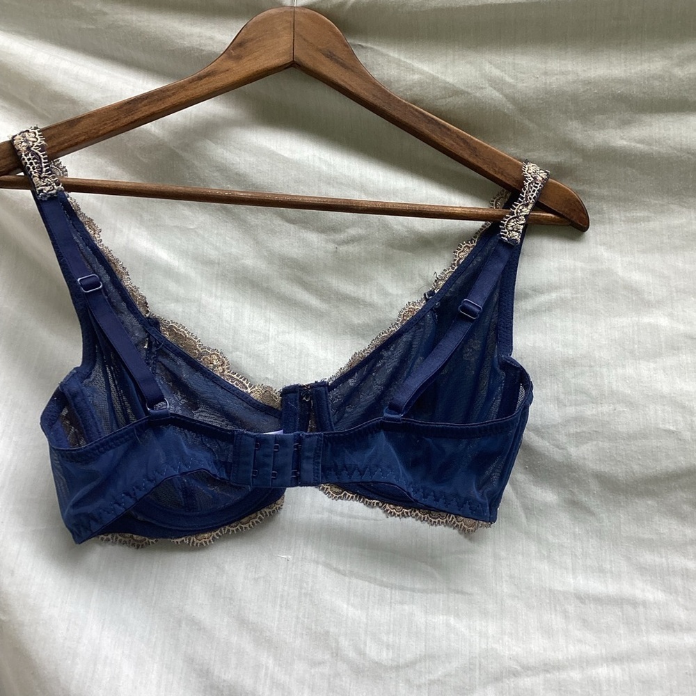 Unbranded blue and silver embroidered floral sheer bra, size 36C - Picture 6 of 7